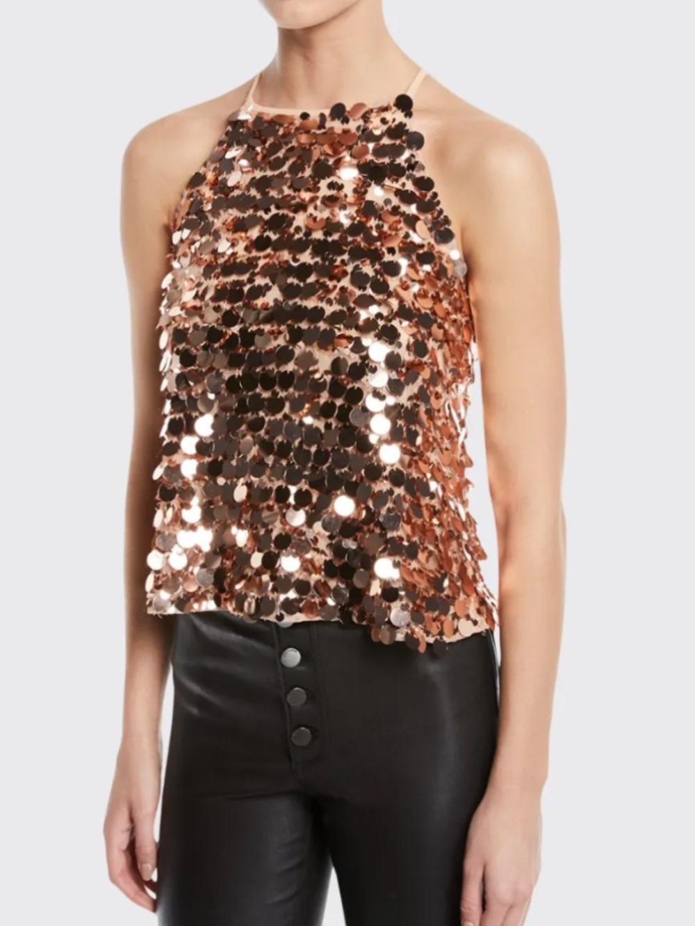 RAMY BROOK Staci sequined halter top large circle sequins copper size medium